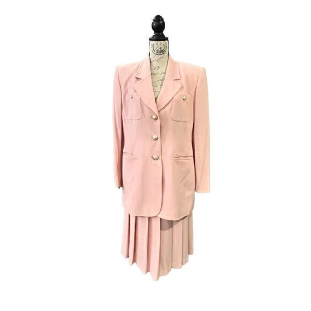 VTG Liz Claiborne Pleated Skirt Set Size 10 Light Pink Office Career Classic EUC